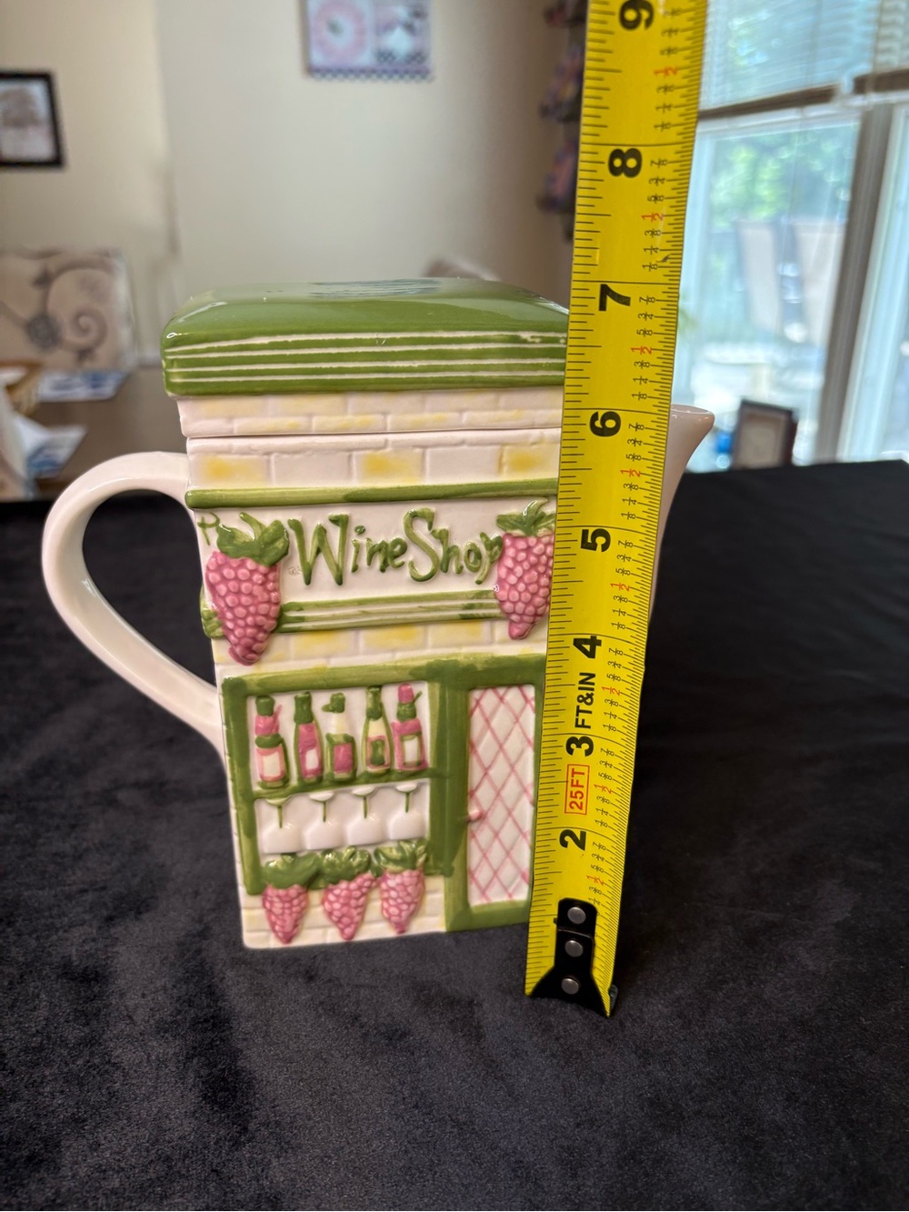Wine Shop Ceramic Teapot in Green and Pink - Decorative Home Kitchen - Picture 8 of 8